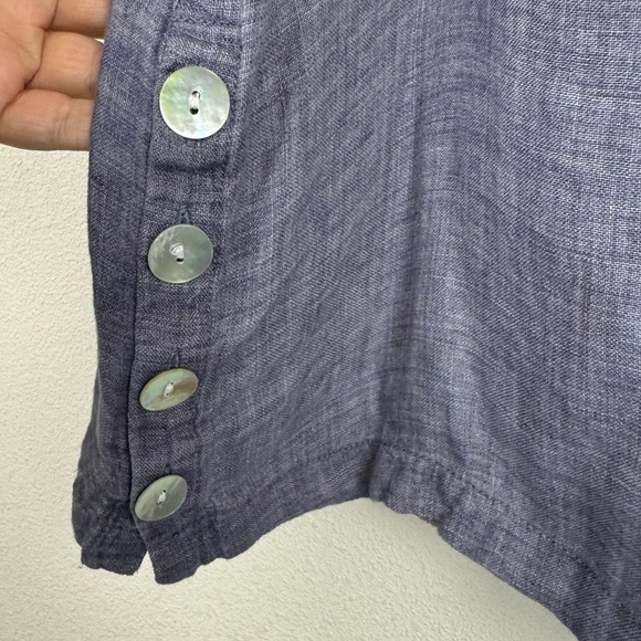 Tahari 100% Linen Tunic Purple/Grey Size 1X Pullover Button Detail Lagenlook - Picture 3 of 5